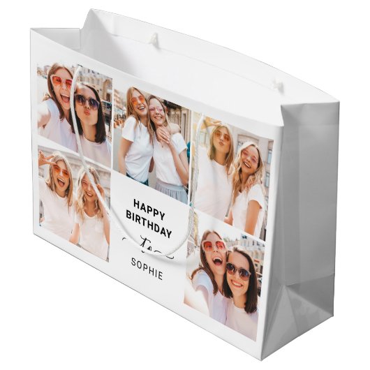 Vijf Fotoraster | Zwarte en witte fijne verjaardag Groot Cadeauzakje (Achterkant Gekanteld)