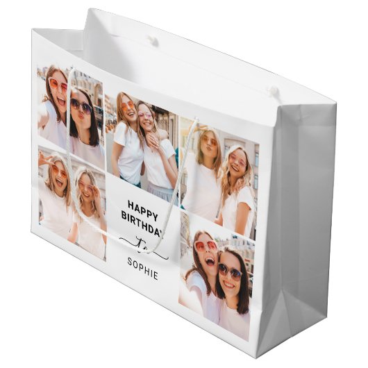 Vijf Fotoraster | Zwarte en witte fijne verjaardag Groot Cadeauzakje (Voorkant Gekanteld)