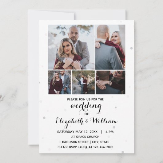 Vijf Foto's Collage Elegant Wedding Uitnodiging (Voorkant)