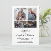 Vijf Foto's Collage Elegant Wedding Uitnodiging (Staand voorkant)