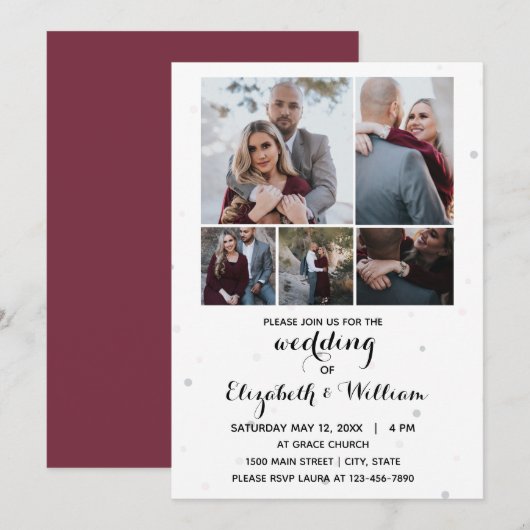 Vijf Foto's Collage Elegant Wedding Uitnodiging (Voorkant / Achterkant)