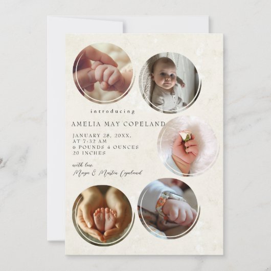 Vijf foto's Collage Geboorte Aankondiging (Voorkant)