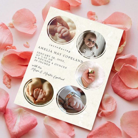 Vijf foto's Collage Geboorte Aankondiging