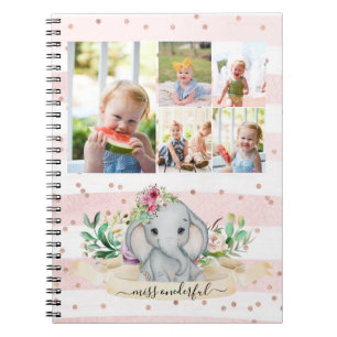 Vijf Foto's Collage Miss Onderful Baby Elephant Notitieboek