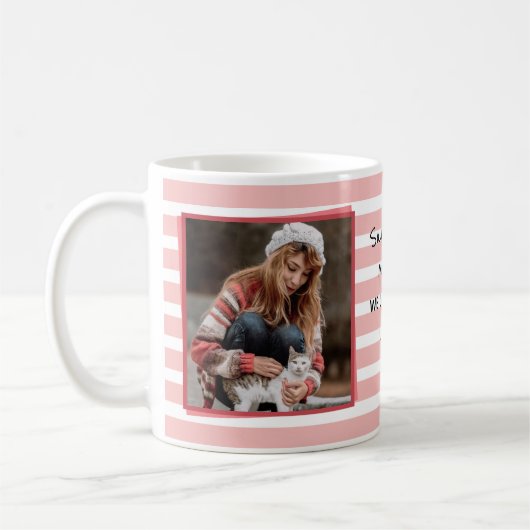 Vijf foto's Collage Moederdag Roze Stripes Coff Koffiemok (Links)