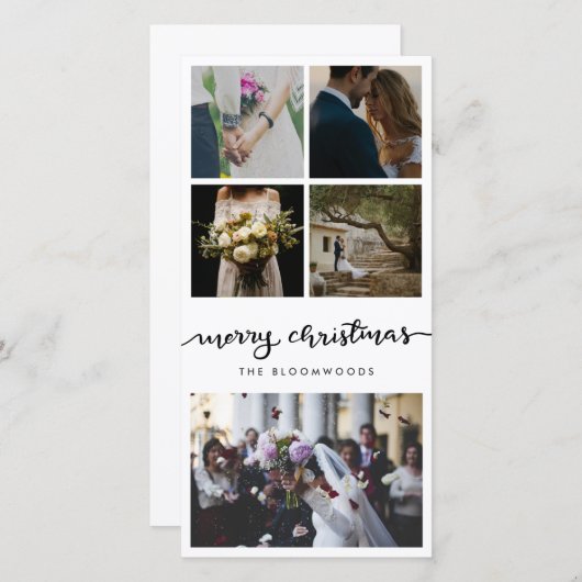 Vijf foto's | Getrouwd stel vrolijk kerstscript Feestdagenkaart (Voorkant / Achterkant)