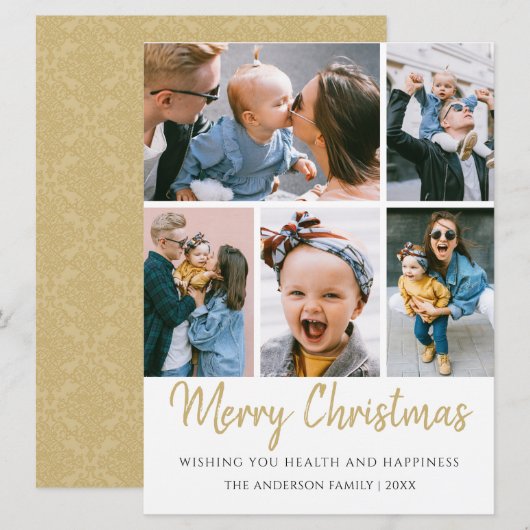 Vijf Foto's Gouden Prettig Kerstfeest Feestdagenkaart (Voorkant / Achterkant)