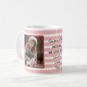 Vijf foto's Moederdag roze stripes Koffiemok