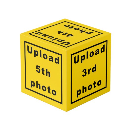Vijf foto's op gele fotokubus (Achter hoekig)