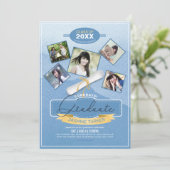 Vijf Foto's op Waterverf Afstuderen Blauw ID892 Kaart (Staand voorkant)