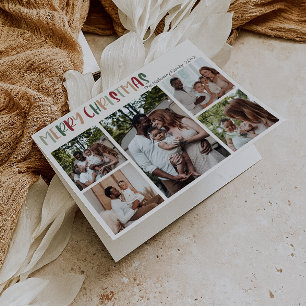 Vijf foto's voor kleurrijke feestkerst feestdagen kaart