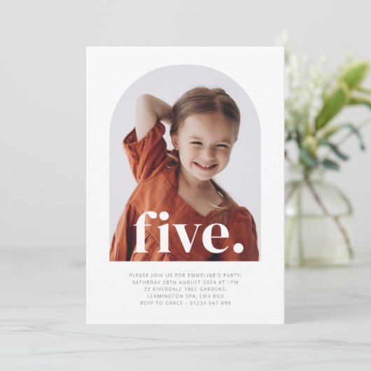Vijf gebogen foto verjaardag kaart (Staand voorkant)