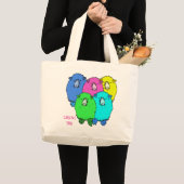 Vijf gekleurde schapen van cartoon met jouw naam g grote tote bag (Voorkant (product))
