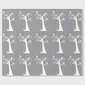 Vijf gele vogels in een boom cadeaupapier (Vlak)
