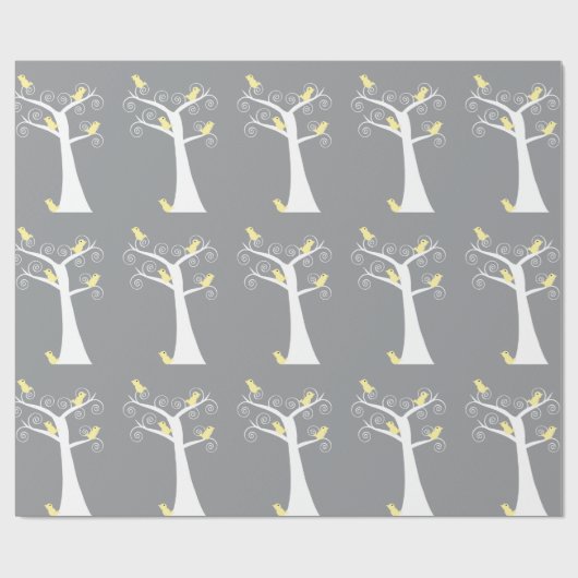 Vijf gele vogels in een boom cadeaupapier (Vlak)