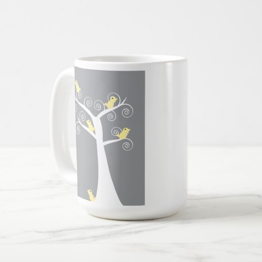 Vijf gele vogels in een boom Mok (Voorkant links)