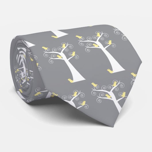 Vijf Gele Vogels In Een Boom (Tegel) Stropdas (Opgerold)