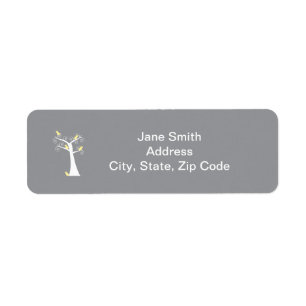 Vijf Gele Vogels in een Boomlabel Etiket