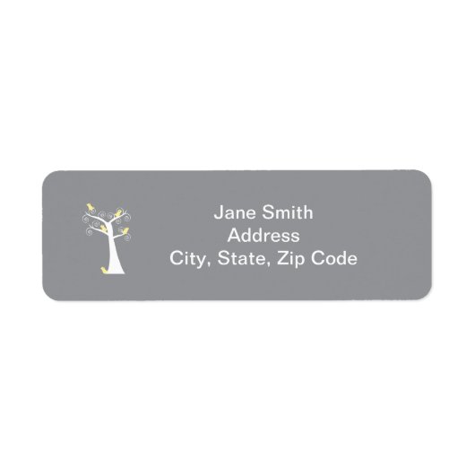 Vijf Gele Vogels in een Boomlabel Etiket (Voorkant)