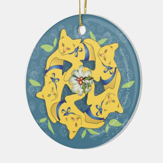 Vijf gouden katten... keramisch ornament (Links)