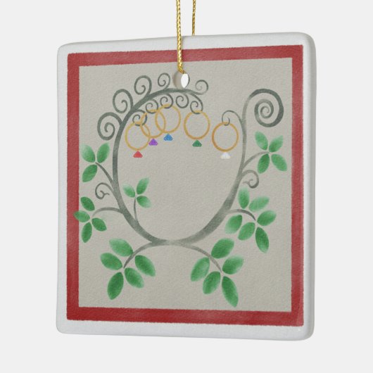 Vijf gouden kerstavond keramisch ornament (Links)