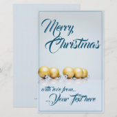 Vijf gouden kerstballen - blauw schrijven (Voorkant / Achterkant)