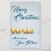 Vijf gouden kerstballen - blauw schrijven (Voorkant)