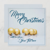 Vijf gouden kerstballen - blauw schrijven (Voorkant / Achterkant)