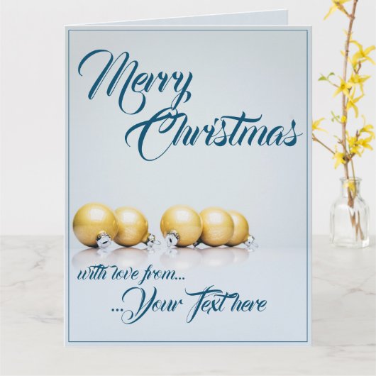 Vijf gouden kerstballen - blauw schrijven kaart (Gele Bloem)