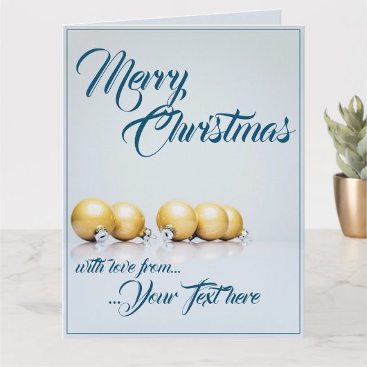 Vijf gouden kerstballen - blauw schrijven kaart (Kleine Plant)