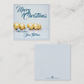 Vijf gouden kerstballen - blauw schrijven notitiekaartje (Voorkant / Achterkant)