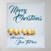 Vijf gouden kerstballen - blauw schrijven poster (Voorkant)