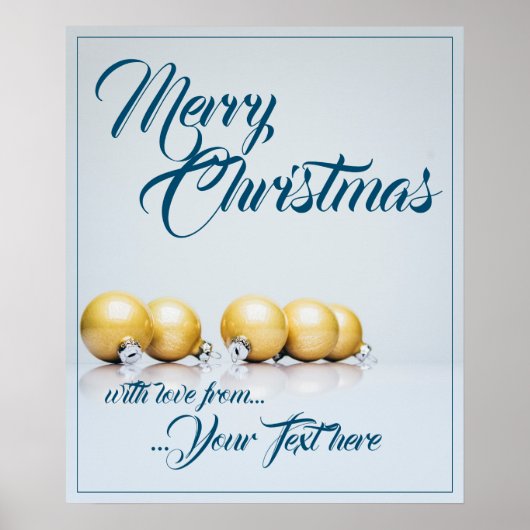 Vijf gouden kerstballen - blauw schrijven poster (Voorkant)