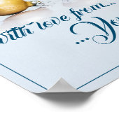 Vijf gouden kerstballen - blauw schrijven poster (Hoek)