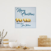 Vijf gouden kerstballen - blauw schrijven poster (Keuken)