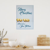 Vijf gouden kerstballen - blauw schrijven poster (Keuken)