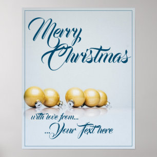 Vijf gouden kerstballen - blauw schrijven poster