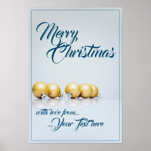 Vijf gouden kerstballen - blauw schrijven poster