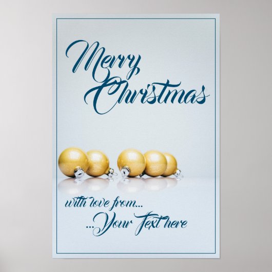 Vijf gouden kerstballen - blauw schrijven poster (Voorkant)