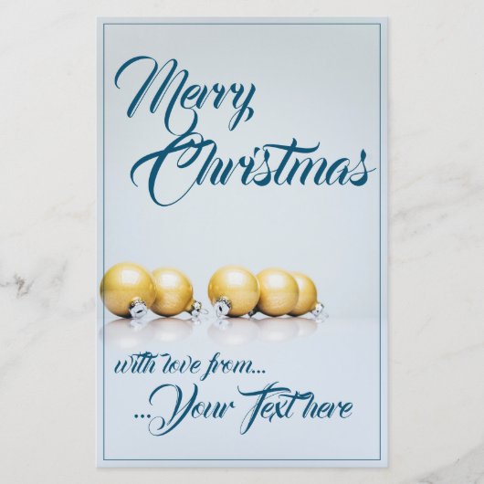 Vijf gouden kerstballen - blauwe tekst (Voorkant)