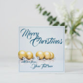 Vijf gouden kerstballen - blauwe tekst (Staand voorkant)