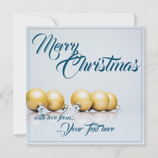Vijf gouden kerstballen - blauwe tekst (Voorkant)