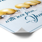 Vijf gouden kerstballen - blauwe tekst poster (Hoek)