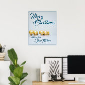 Vijf gouden kerstballen - blauwe tekst poster (Thuiskantoor)