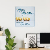 Vijf gouden kerstballen - blauwe tekst poster (Thuiskantoor)