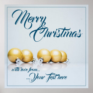 Vijf gouden kerstballen - blauwe tekst poster