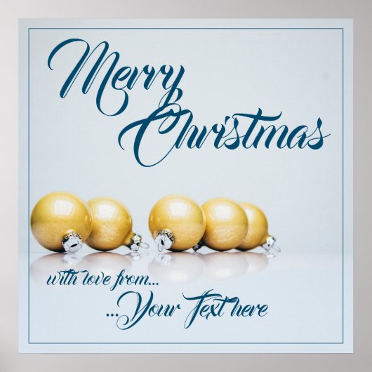 Vijf gouden kerstballen - blauwe tekst poster (Voorkant)