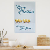Vijf gouden kerstballen - blauwe tekst poster (Keuken)