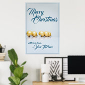 Vijf gouden kerstballen - blauwe tekst poster (Thuiskantoor)