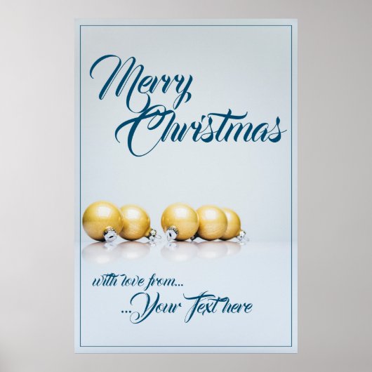 Vijf gouden kerstballen - blauwe tekst poster (Voorkant)